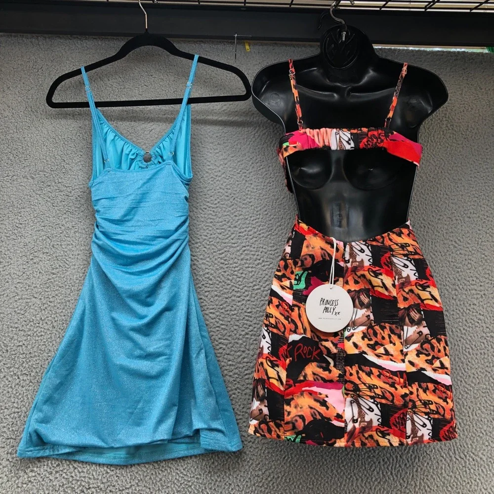 Princess Polly Mini Dress Lot Women Size 2 Blue Multicolor Cutout Festival Party